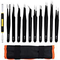 ACTGON Pinzas de Precisión Kit- 11Pcs ESD Anti-estática Acero Inoxidable Pinzas Industriales para Electrónica- Joyería…